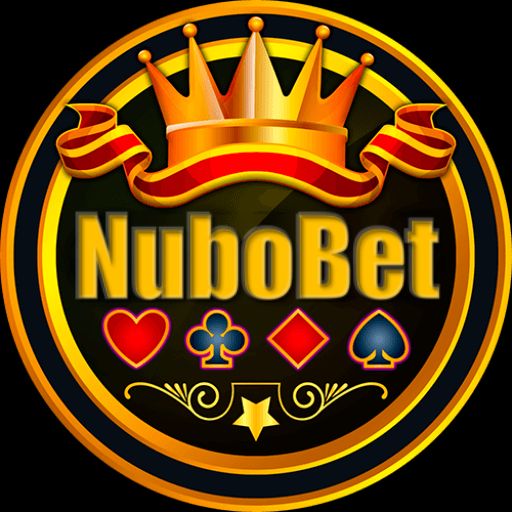 NuboBet cartoon character holding a cricket bat and phone with coins and casino chips